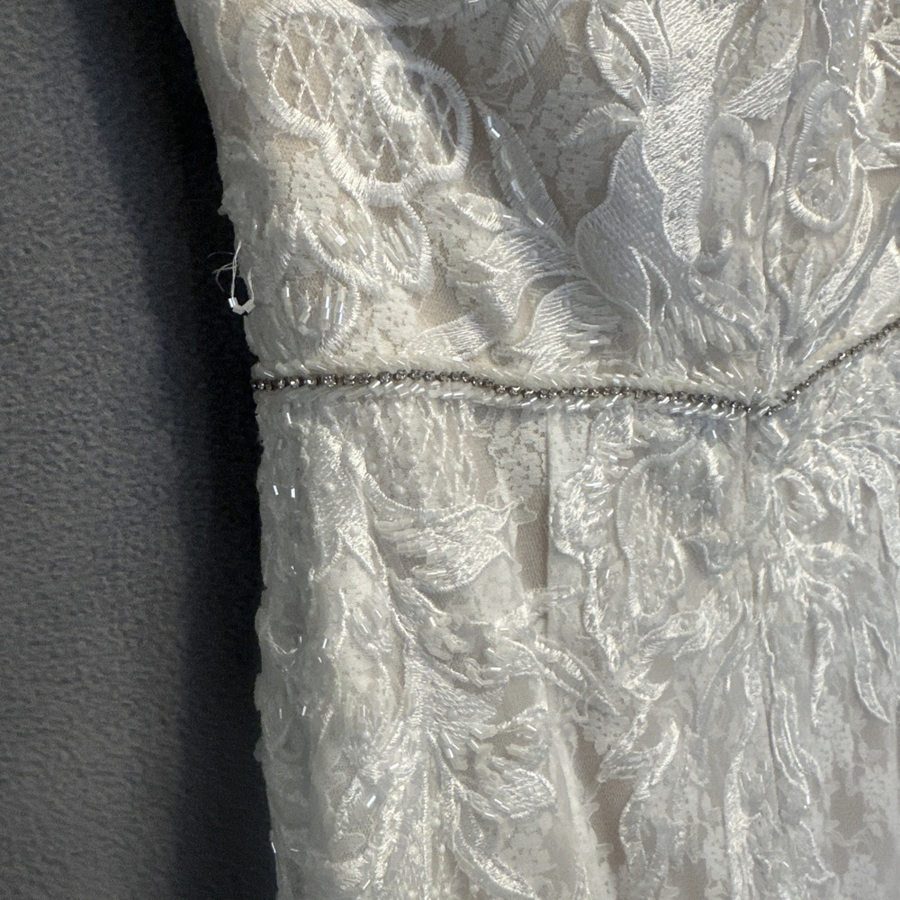 Mac Duggal One Shoulder Formal Gown Illusion Lace Feathered Size XS Ivory Bridal - Picture 11 of 13